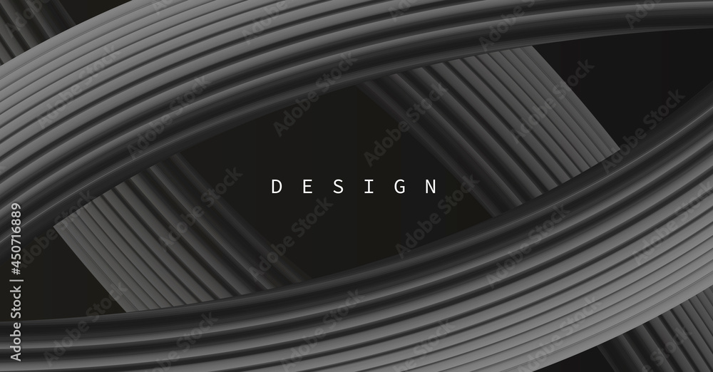 Aufkleber abstract black background with twist of flexible shapes creating frame like funnel