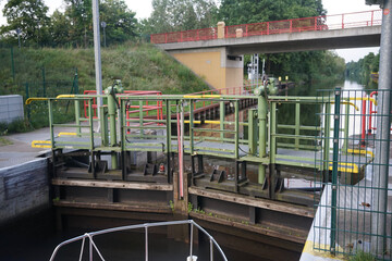 The Wolfsbruch self service boat lock in the Hüttenkanal  in the north of Brandenburg with around...