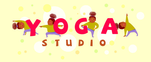 Fototapeta premium a dark-skinned girl does different yoga asanas. logo, poster for yoga studio.