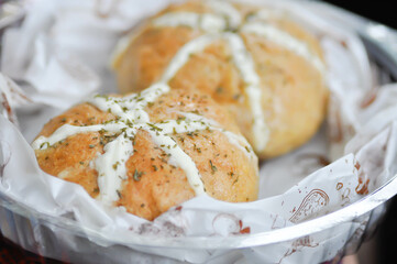garlic bread or cheese bun, mozzarella cheese bun or bun with cheese