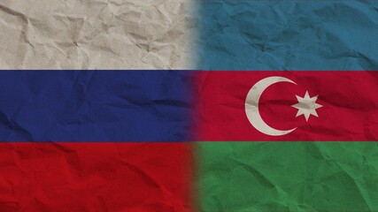 Azerbaijan and Russia Flags Together, Crumpled Paper Effect Background 3D Illustration