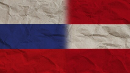 Austria and Russia Flags Together, Crumpled Paper Effect Background 3D Illustration