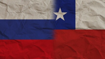 Chile and Russia Flags Together, Crumpled Paper Effect Background 3D Illustration