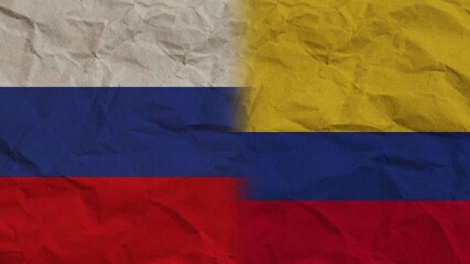 Colombia and Russia Flags Together, Crumpled Paper Effect Background 3D Illustration