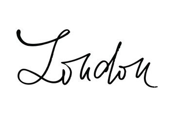 London inscription in freehand lettering style. London label or sign. Modern calligraphy