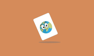 Sad Cute World, paper Background, Cute World, Lovely World, Cute Little World, Tiny World with cute eyes, Cute Earth, Cute Globe Paper Illustration