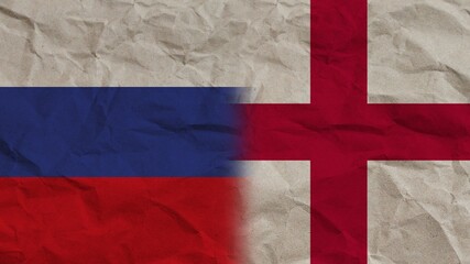 England and Russia Flags Together, Crumpled Paper Effect Background 3D Illustration