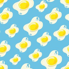 fried egg seamless pattern on blue background