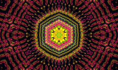 abstract kaleidoscope background. multicolor mosaic texture. pink green yellow black kaleidoscope pattern. beautiful kaleidoscope. creative design.