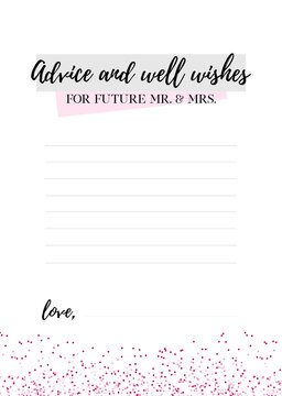 Bachelorette party, wedding or bridal shower handwritten calligraphy printable vector card. Advice or well wishes to future Mr. and Mrs.