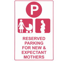 Reserved parking for new and expectant mothers. Road sign.