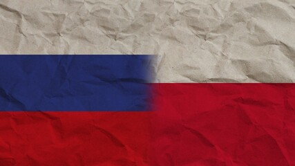 Poland and Russia Flags Together, Crumpled Paper Effect Background 3D Illustration