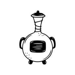 Hand drawn magic bottle isolated on a white background. Doodle, simple outline illustration. It can be used for decoration of textile, paper.