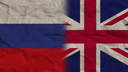 United Kingdom and Russia Flags Together, Crumpled Paper Effect Background 3D Illustration