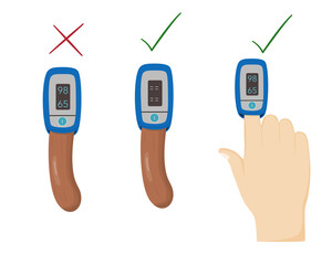 An oximeter show non-standard and standard when check with sausage on show number is mistake in non-standard one and another show nothing is standard so can use check with your hand.vector 