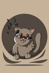 Cat with note music cartoon