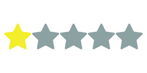 One star in trendy yellow and four gray 2021 on a white background. Rating of sites, hotels, travel packages, online stores, reviews. Vector graphics.