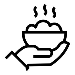 Icon of a hand holding a bowl containing rice that is still warm
