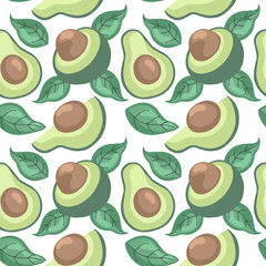 Hand-drawn seamless pattern with avocado. Vector illustration.