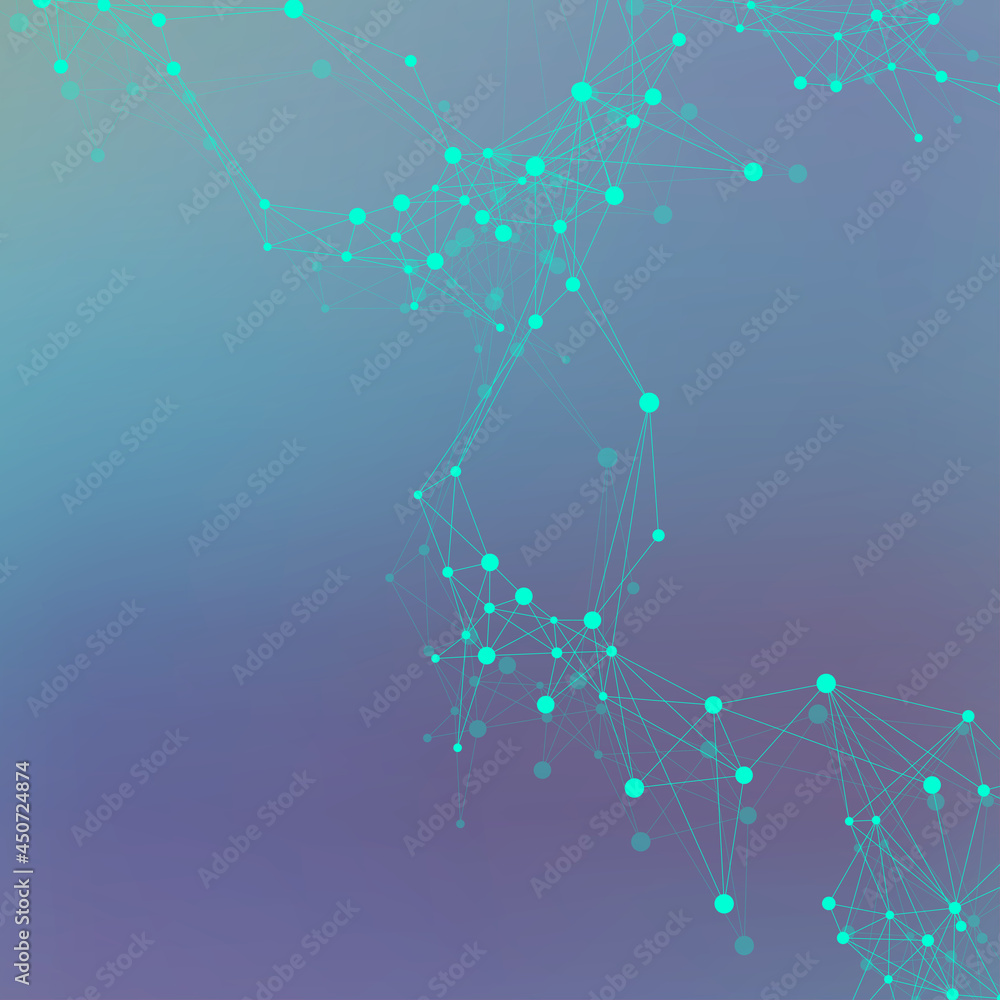 Poster Geometric graphic background molecule and communication. Big data complex with compounds. Lines plexus, minimal array. Digital data visualization. Scientific cybernetic illustration.
