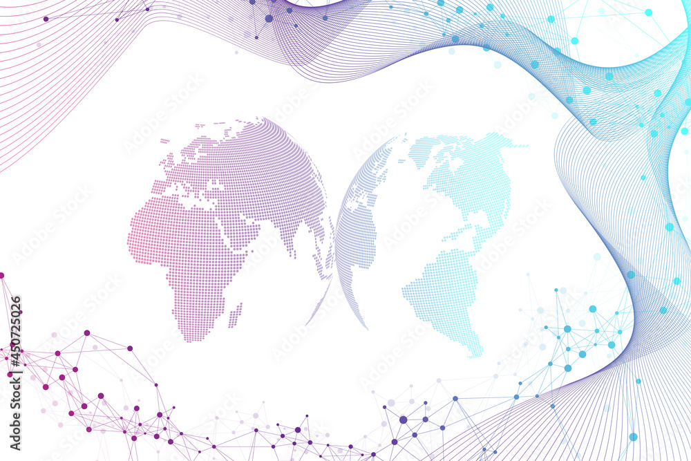 Aufkleber Virtual Graphic Background Communication with World Globe. A sense of science and technology. Digital data visualization, illustration.