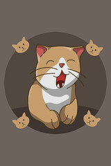 Sleepy cat cartoon illustration