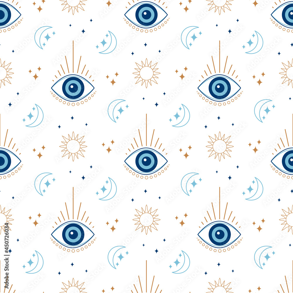 Wall mural magic witchcraft occult eye vector seamless pattern