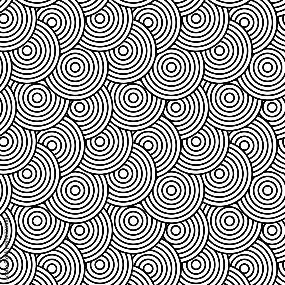 Poster Background pattern seamless circle abstract wave background stripe black and white line. Geometric line vector. Luxury create background design. Japanese Doodle art spirals. Abstract circle template 