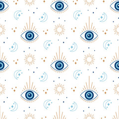 magic witchcraft occult eye vector seamless pattern