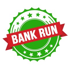 BANK RUN text on red green ribbon stamp.