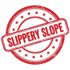 SLIPPERY SLOPE text on red grungy round rubber stamp.