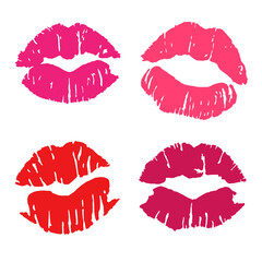 Red lips kiss bundle. Realistick lipstick imprint