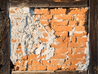 Naklejka premium Open half-timbered wall with cement