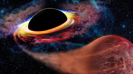 Black hole absorbs the planet. Elements of this image furnished by NASA.
