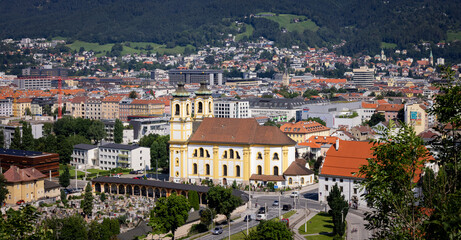 Naklejka premium Aerial view over the city of Innsbruck in Austria - travel photography