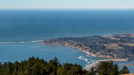 Views of the Pacific Ocean and the surrounding coastline of Northern California of the San Francisco Bay Area