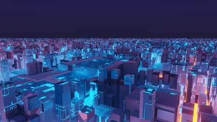 3D rendering of Abstract Cyberpunk Neon City