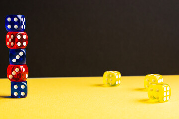 dice red and blue color green and black background