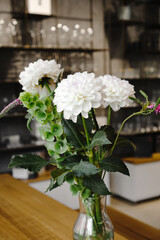 White chrysanthemum flowers bouquet close up.