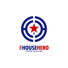 Letter H with star icon and emblem shield. Vector logo design.