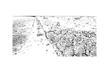 Building view with landmark of Jūrmala is the 
city in Latvia. Hand drawn sketch illustration in vector.
