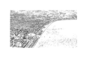 Obraz premium Building view with landmark of Kalamata is the city in Greece. Hand drawn sketch illustration in vector.