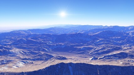 Obraz premium alien planet landscape, beautiful views of the mountains and sky with unexplored planets