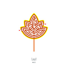 Obraz premium Abstract maze leaf. Educational game for children, logic and thinking. Color puzzle. Labyrinth conundrum. Vector illustration isolated on white background. One Entrance, One Exit. Cartoon style.