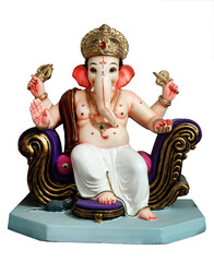 Hindu God Ganesha. colorful Ganesha Idol on white background.