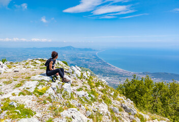Cima del Redentore (Latina, Italy) - The panoramic peak with religious statue in the Aurunci mountains, over Formia city and Tirreno sea, beside Petrella summit and San Michele Arcangelo hermitage.