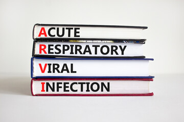 Fototapeta premium ARVI symbol. Abbreviation ARVI acute respiratory viral infection on books. Beautiful white background. Copy space. Medical and ARVI acure respiratory viral infection concept.