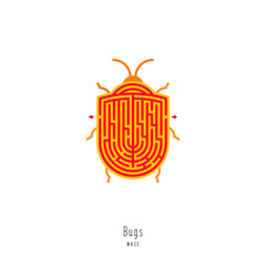 Fototapeta premium Abstract maze insect. Educational game for children, logic and thinking. Color puzzle. Labyrinth conundrum. Vector illustration isolated on white background. One Entrance, One Exit. Cartoon style.