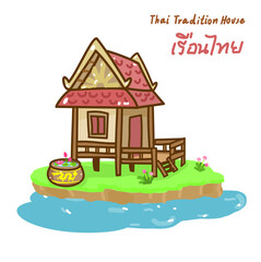 Cartoon tradition thai house vector
