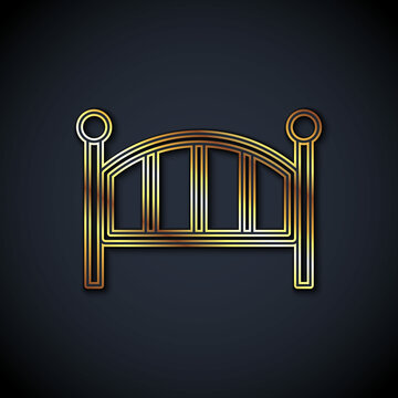 recommend clip art: Gold line Baby crib cradle bed icon isolated on black background. Vector